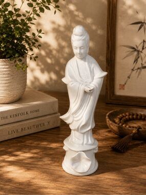 Kuan Yin White Porcelain 8.5"  Figurine Made in Japan Goddess of Compassion